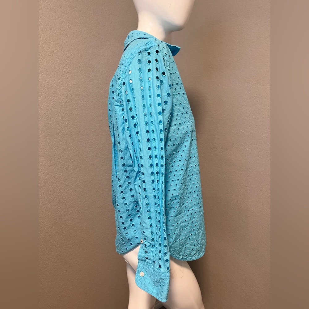 J. CREW Women’s Turquoise Eyelet LS  Button-Down Top Shirt Size M - Picture 4 of 16